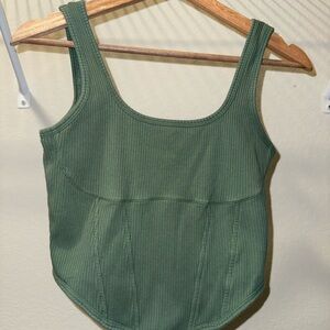 Pink Women's Green Ribbed Tank Top